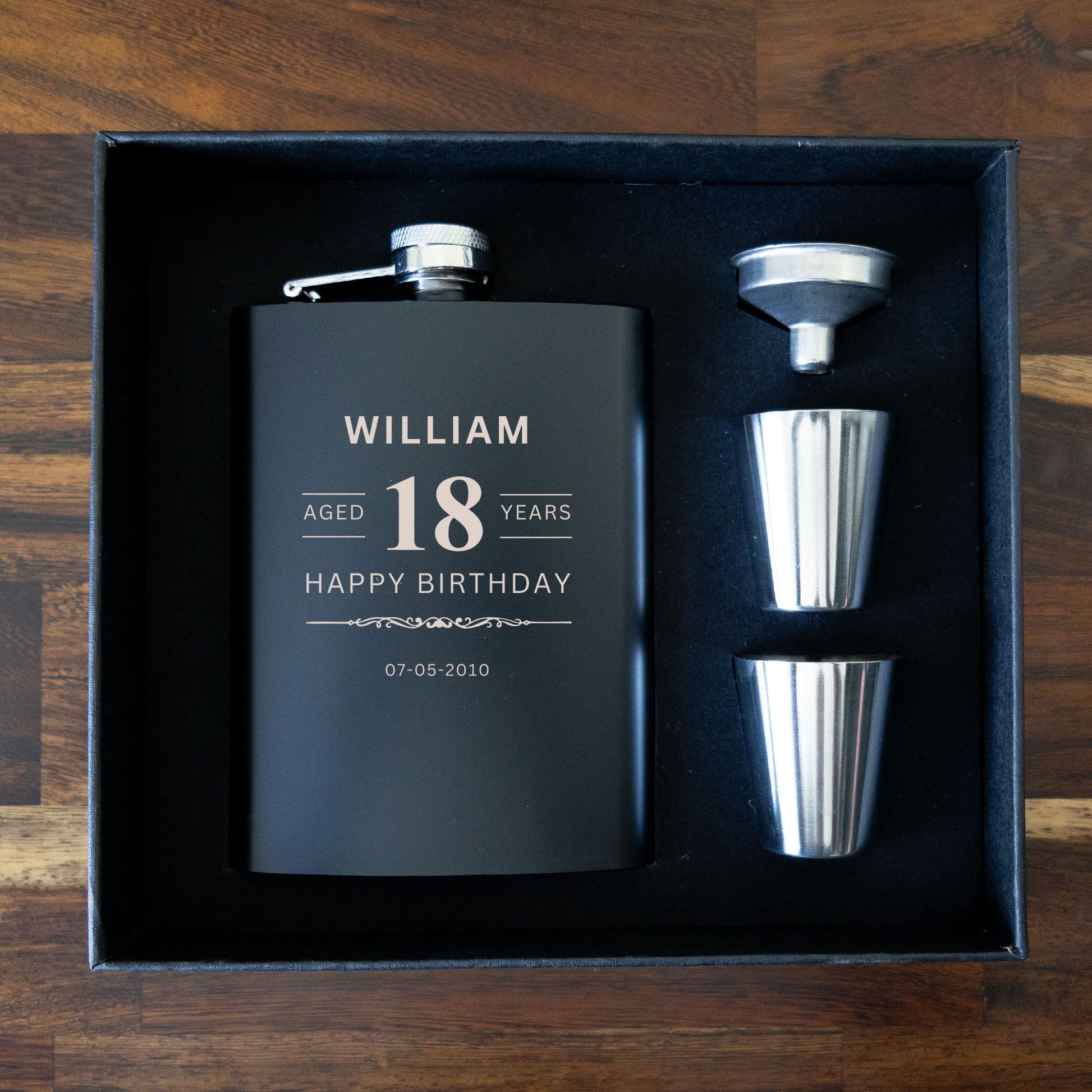18th Birthday Hip Flask Gift Set Whiskey Label Themed