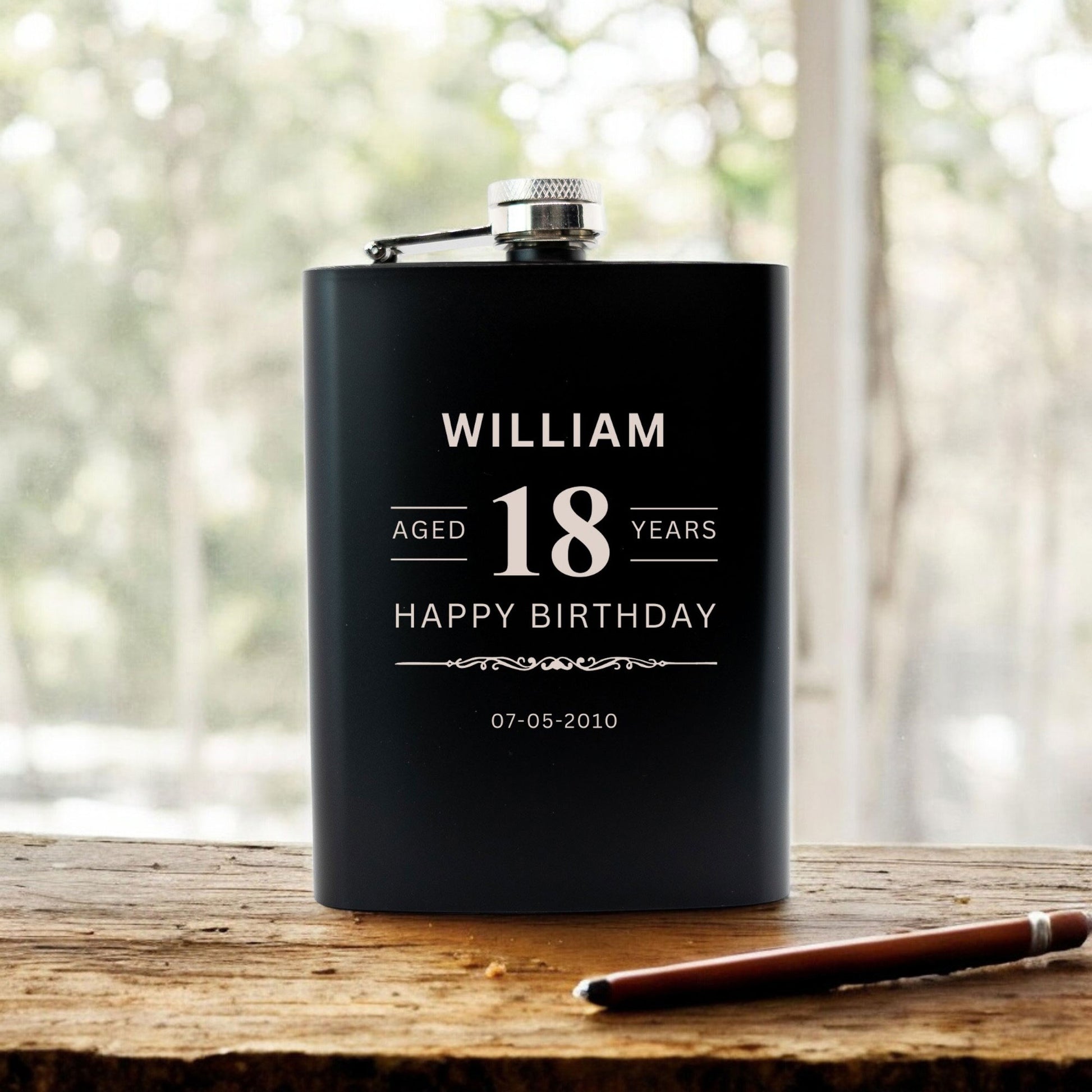 18th Birthday Hip Flask Gift Set Whiskey Label Themed