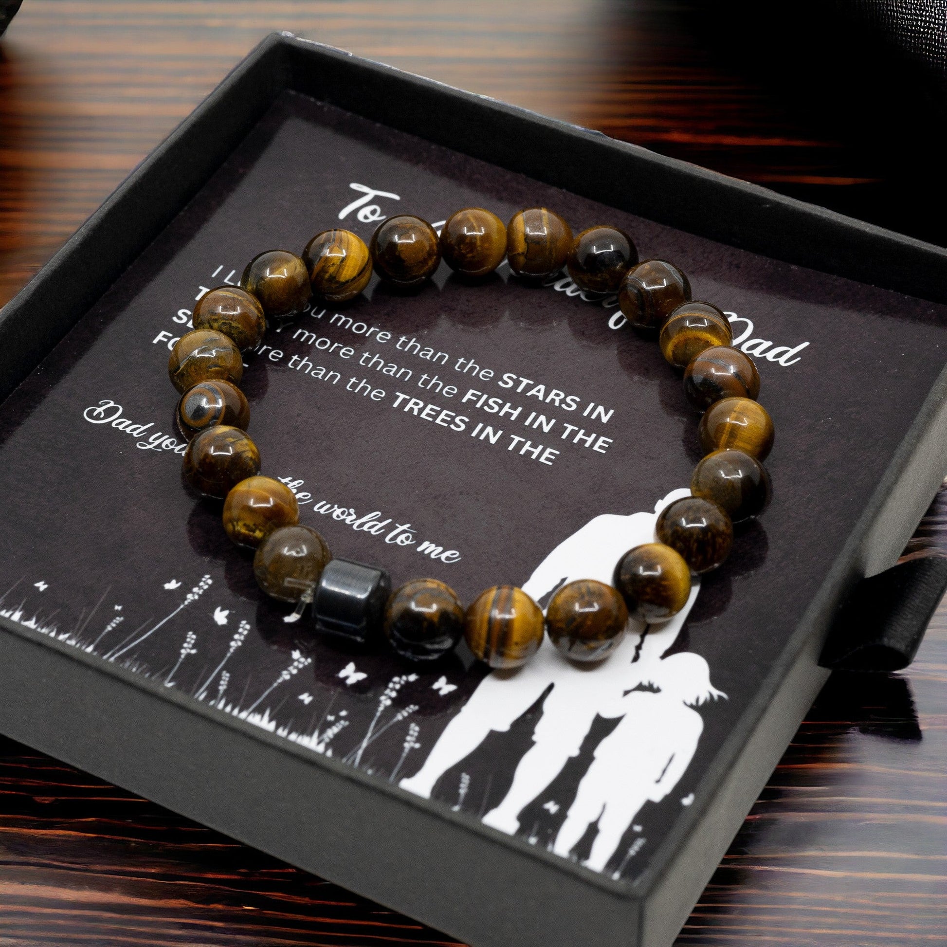 To A Wonderful Dad - Beautiful Tiger Eye Volcanic Stone Bracelet with Personalised Message Card Gift Boxed