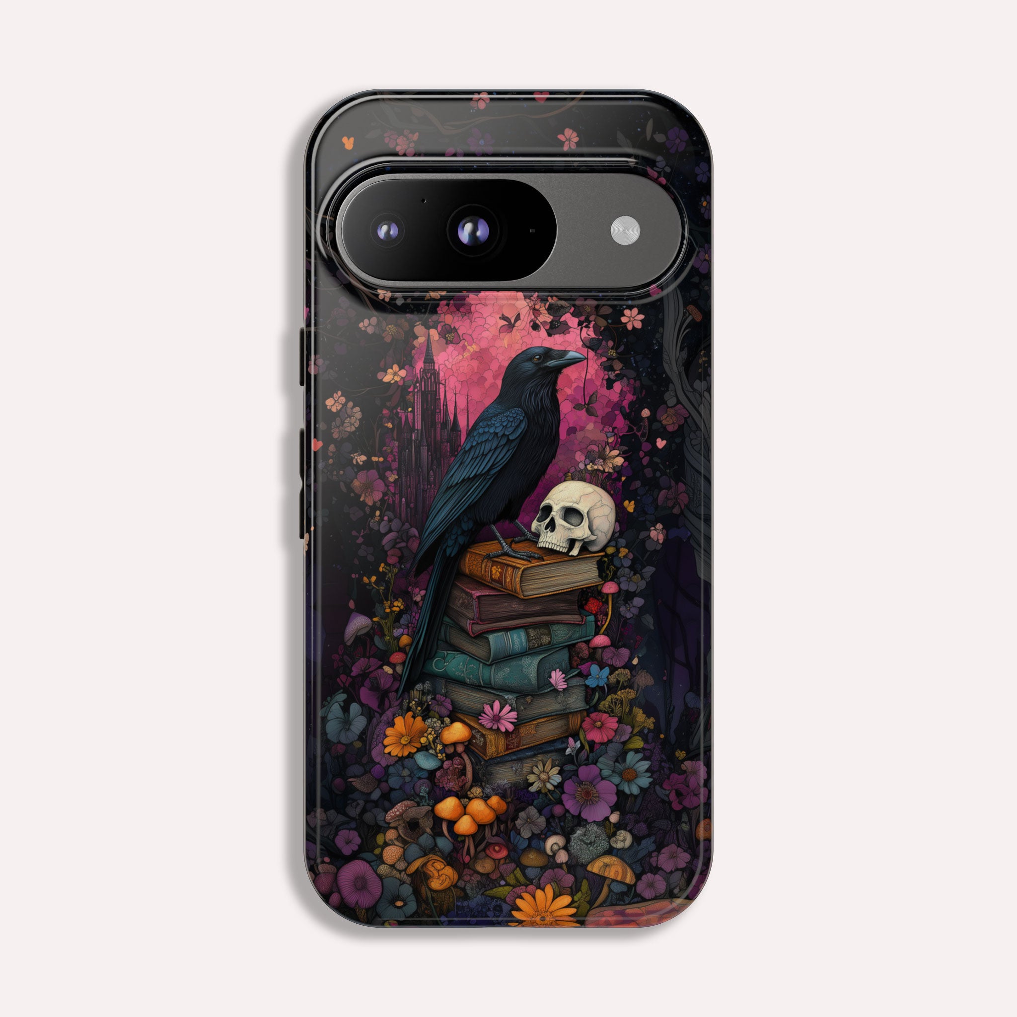 Gothic Black Crow Books and Skulls & Flowers - Tough Case for Google Pixel 9 Pro XL, Pixel 8 Case Pixel 7 6 5 4 3