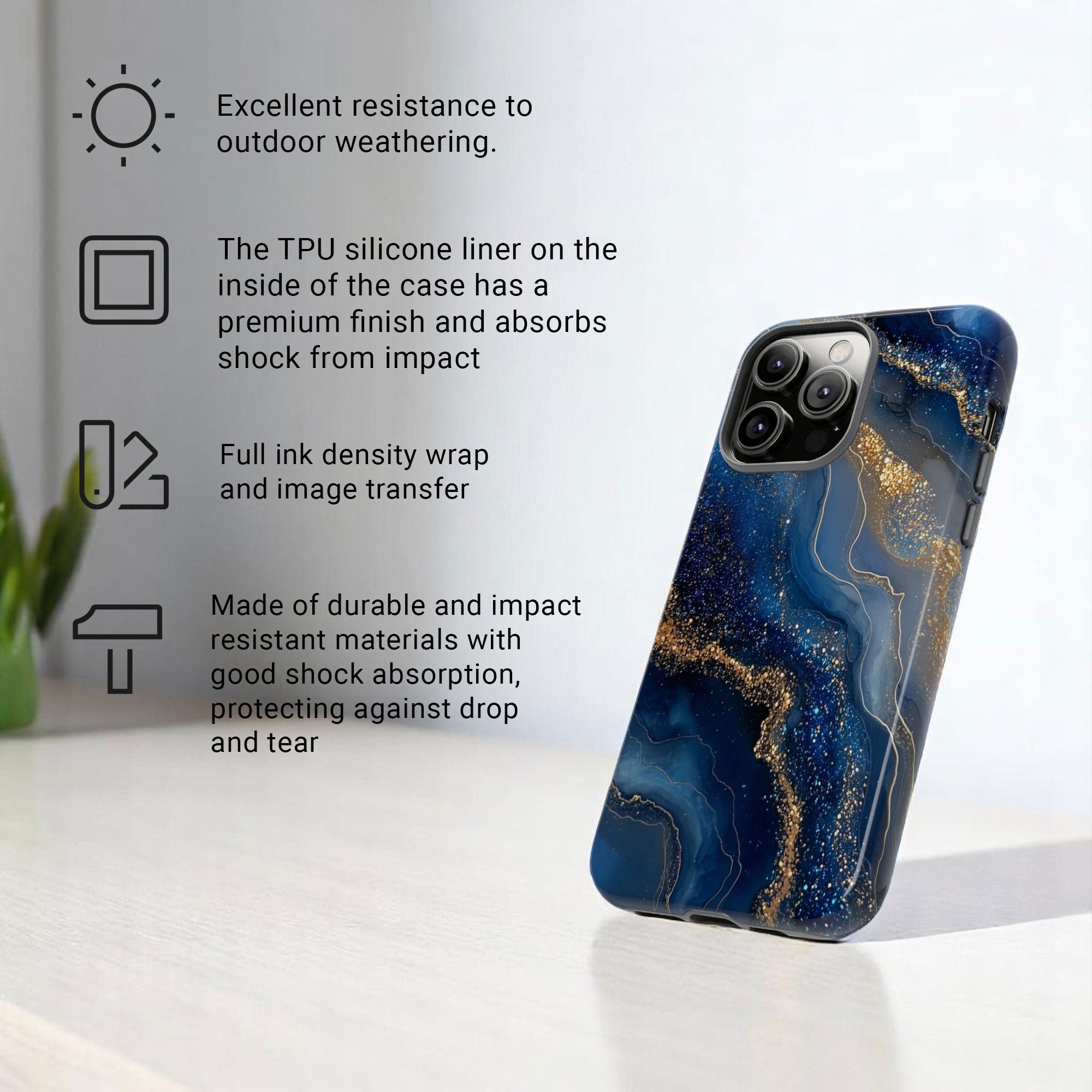 Phone Case Natural Marble Effect Tough Case for iPhone 16 15 14 13 12 11 10 9 8