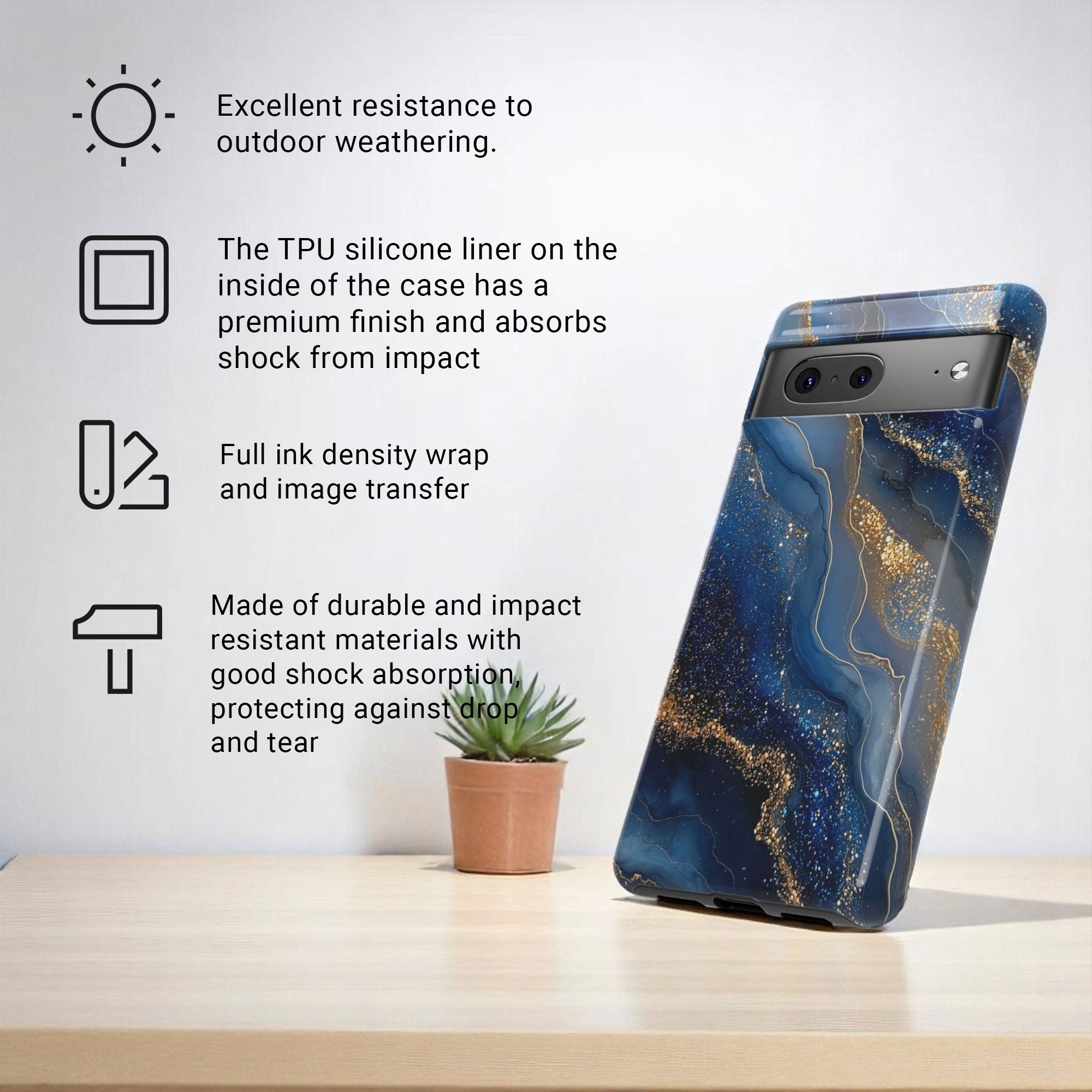Phone Case Natural Marble Effect Tough Case For Google Pixel 9 Pro XL, Pixel 8 Case Pixel 7 6 5 4 3