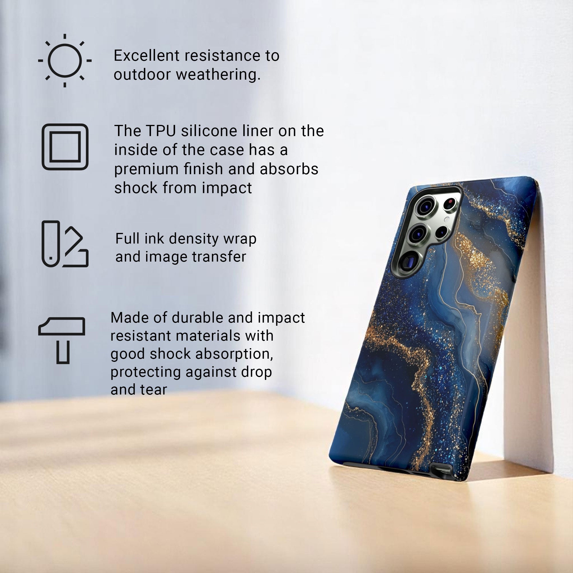 Phone Case Natural Marble Effect Tough Case for Samsung Galaxy S25 S24 S23 S22 S21