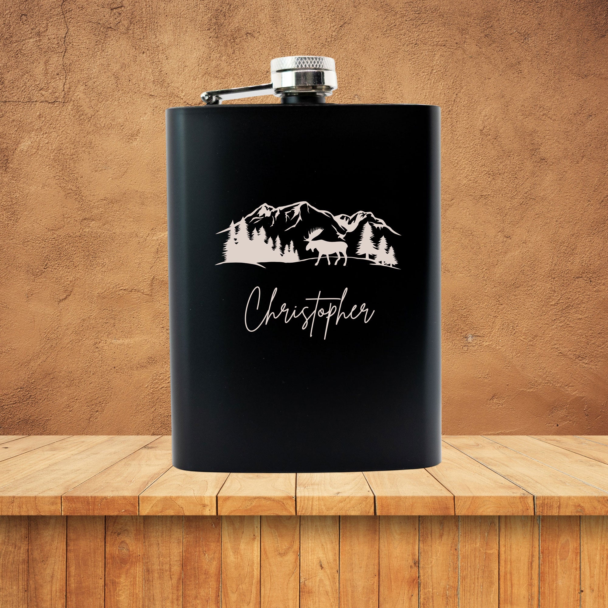 Personalised Outdoor Mountain Themed Hip Flask Gift Set