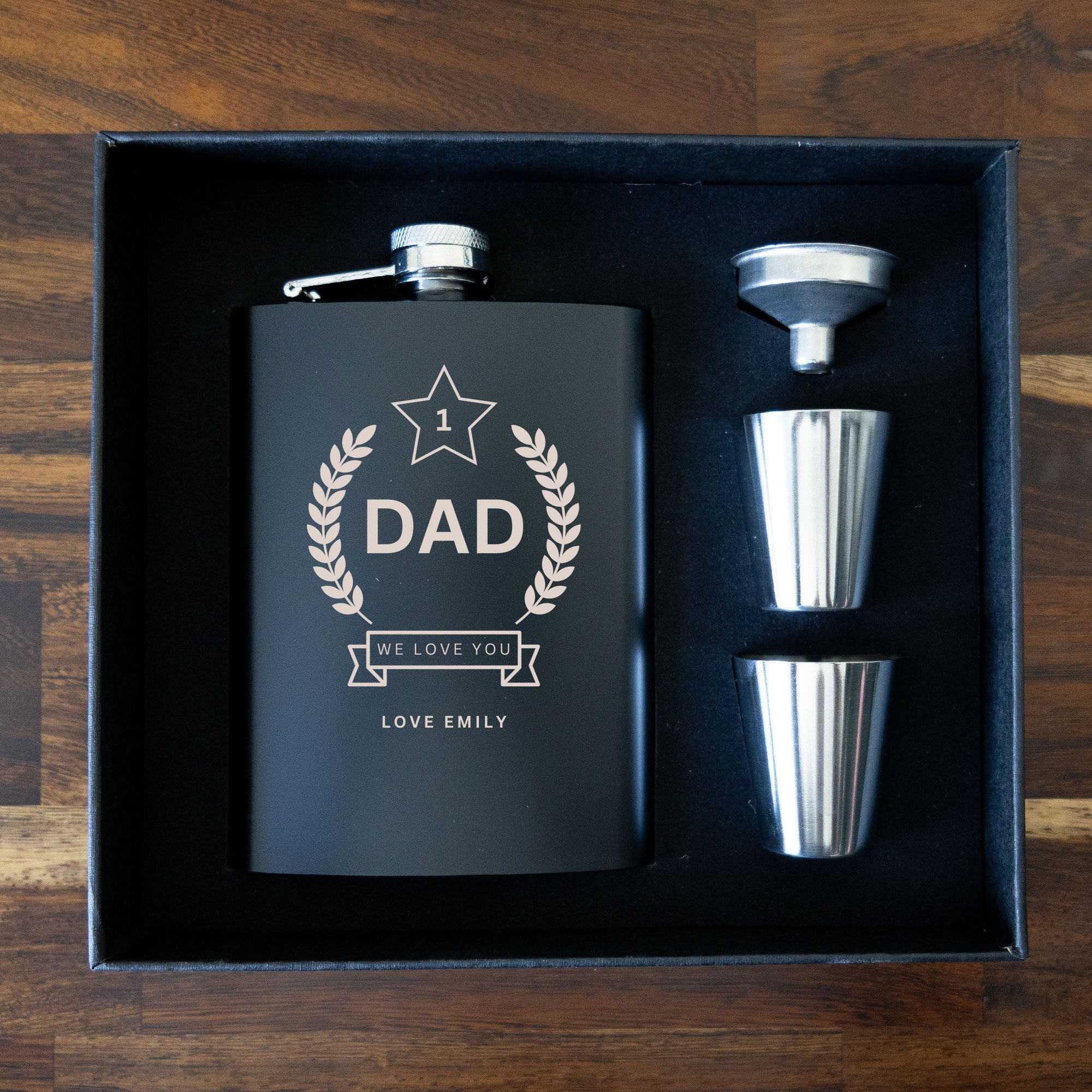 Personalised Number One Dad  Hip Flask Gift Set