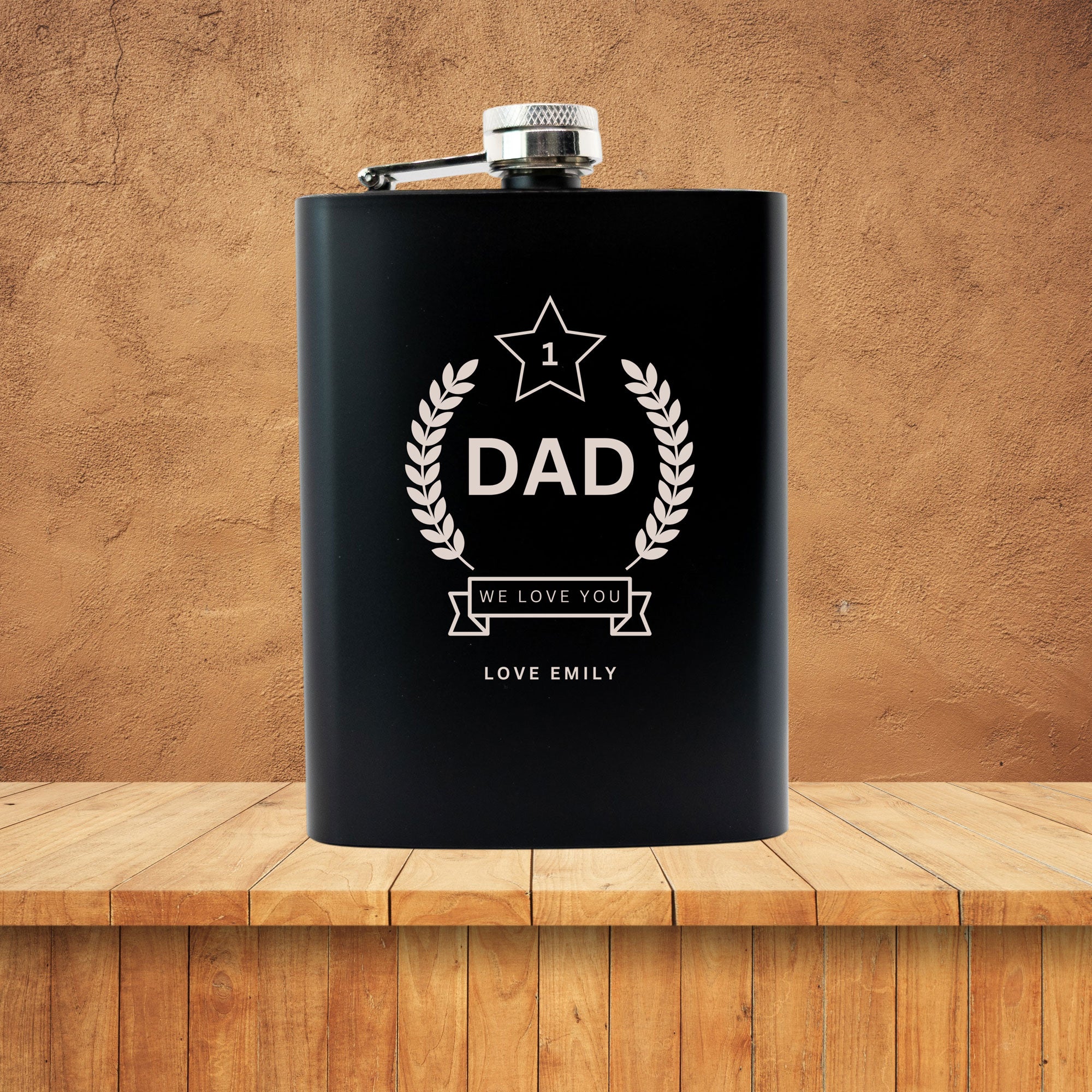 Personalised Number One Dad  Hip Flask Gift Set
