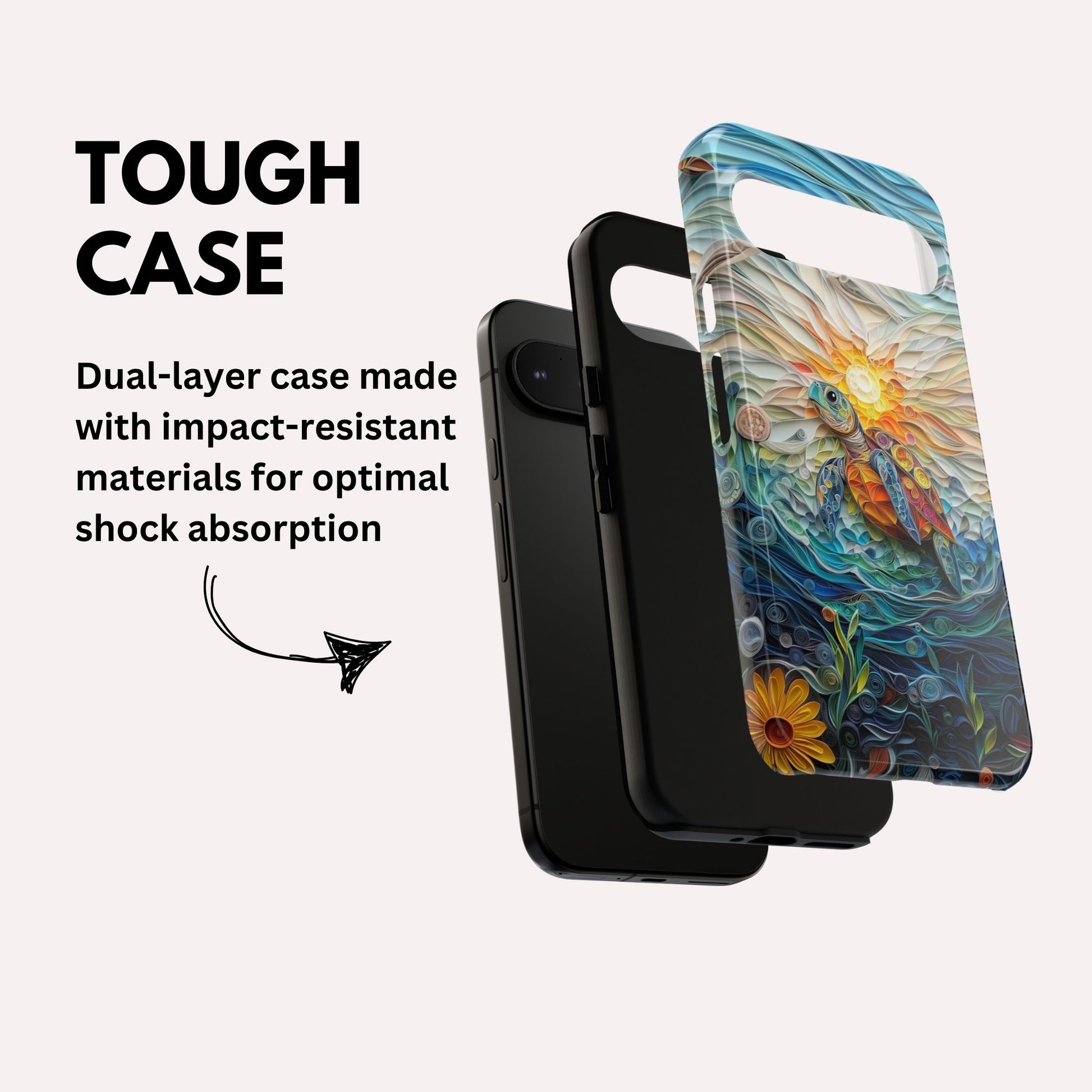 Sea Turtle Phone Case, Paper Quilling Design, Stained Glass Look - Tough Case for Google Pixel 9 Pro XL, Pixel 8 Case Pixel 7 6 5