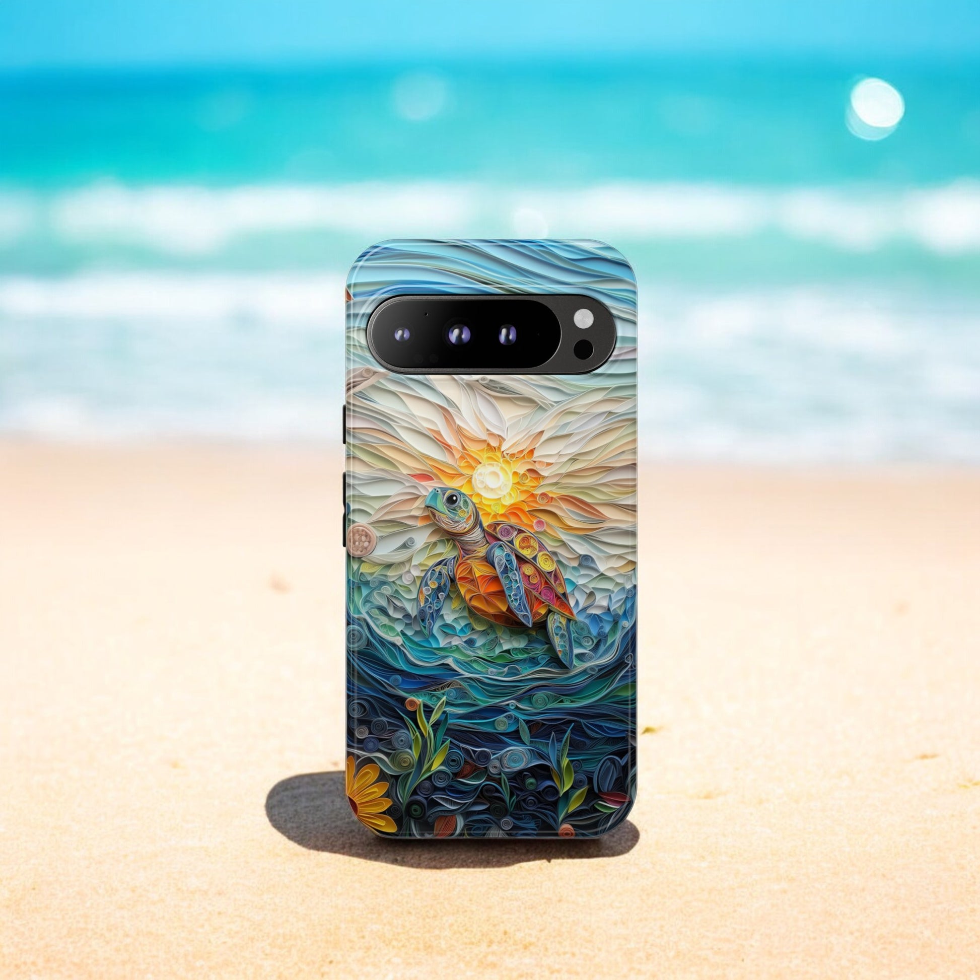 Sea Turtle Phone Case, Paper Quilling Design, Stained Glass Look - Tough Case for Google Pixel 9 Pro XL, Pixel 8 Case Pixel 7 6 5